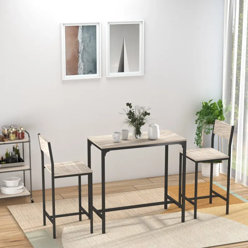 Industrial Bar Table Set Counter Height 3 Piece and 2 High Back — photo 6