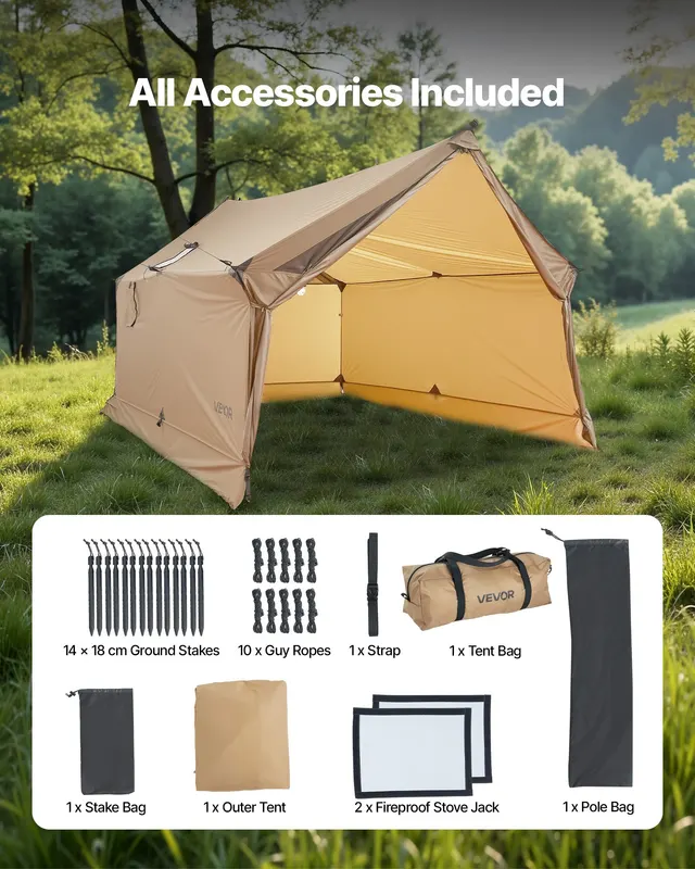 Cabin Hot Tent with Stove Jack Lightweight Waterproof 2 Persons — photo 5
