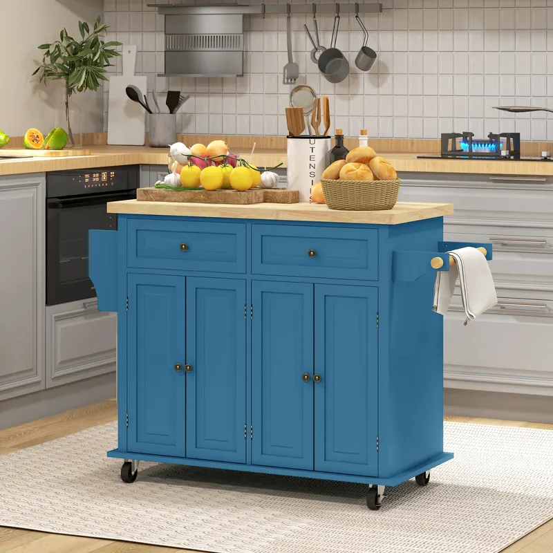 Kitchen Island on Wheels — Rolling Cart with Rubberwood Top — photo 2