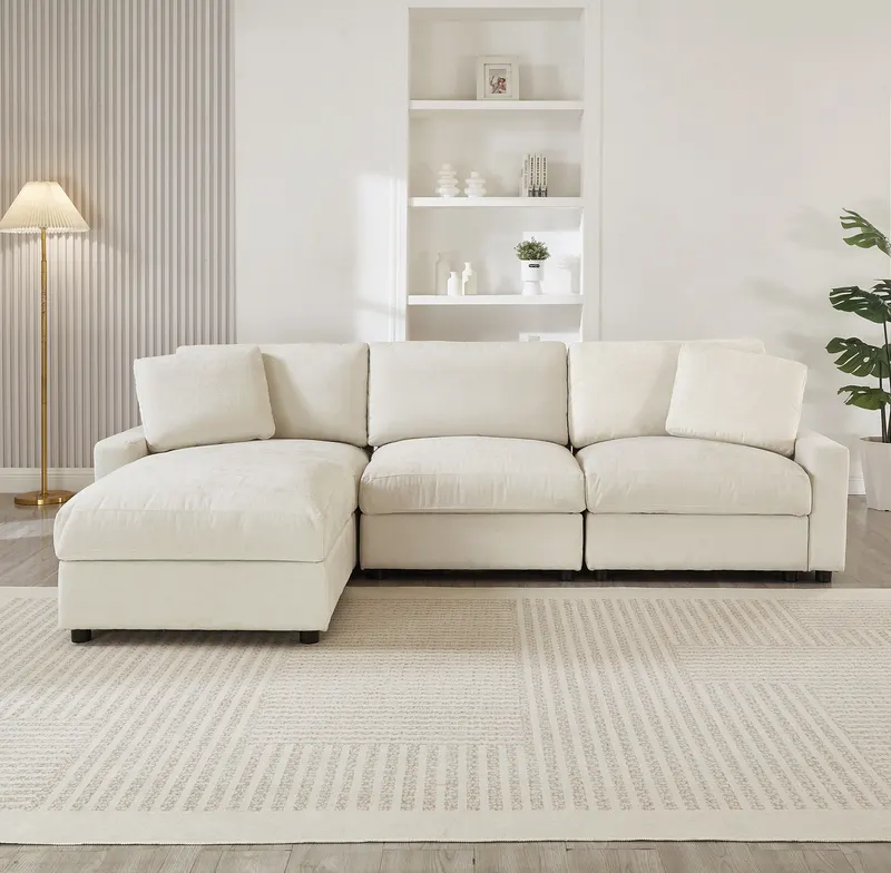 Modular Sectional Sofa — 4 Storages L-shaped Polyester Fabric