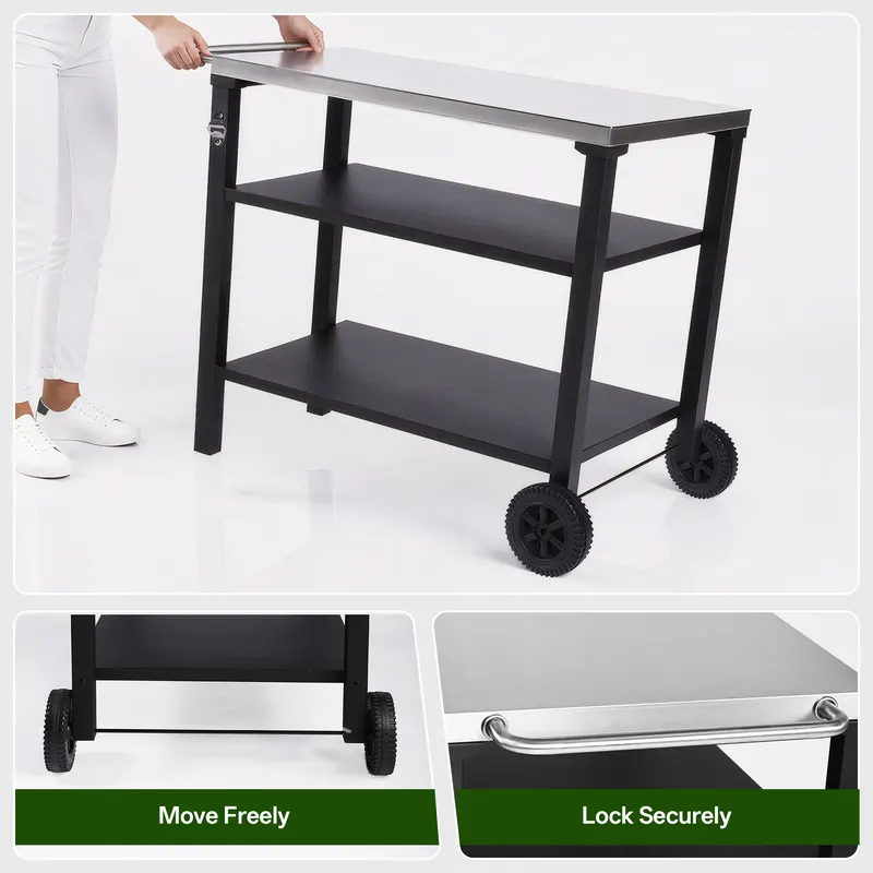 3-Tier Outdoor Grill Cart with Stainless Steel Top — photo 3