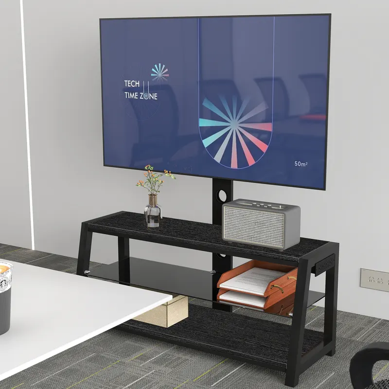 Wooden Storage TV Stand Black Tempered Glass Height Adjustable β photo 2