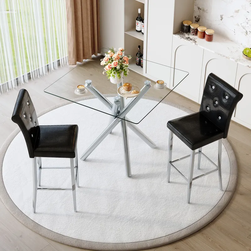 Modern Glass Bar Table and Fixed-height Bar Stools Set of 2 — photo 2