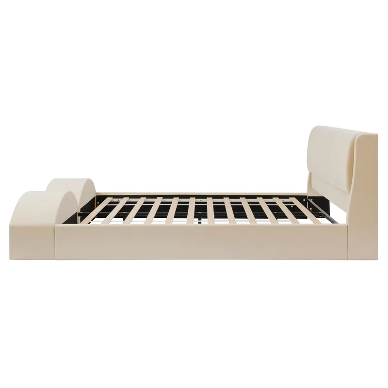 Queen Size Upholstered Platform Bed Frame with Dual Cat Caves — photo 3