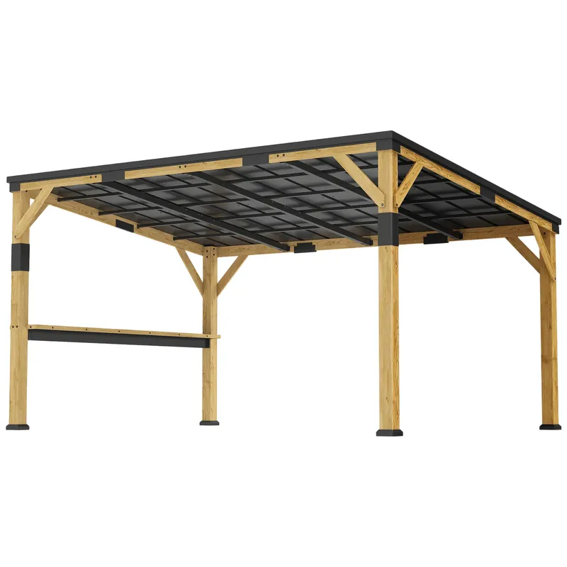 Wooden Gazebo — Hardtop Lean-to Gazebo Pergola with Galvanized