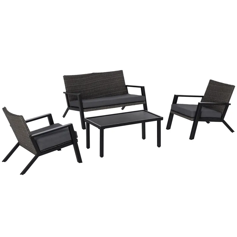 4 Piece Patio Furniture Set — 2 PE Wicker Chairs
