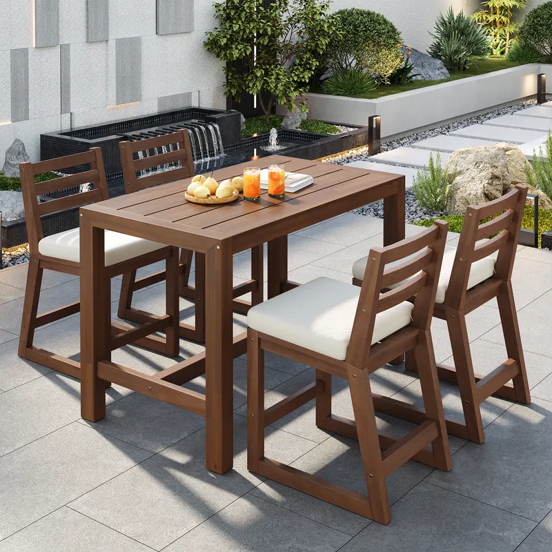 TREXM 5-Piece Rustic Patio Bar Set Patio Table and Chairs Set — photo 5