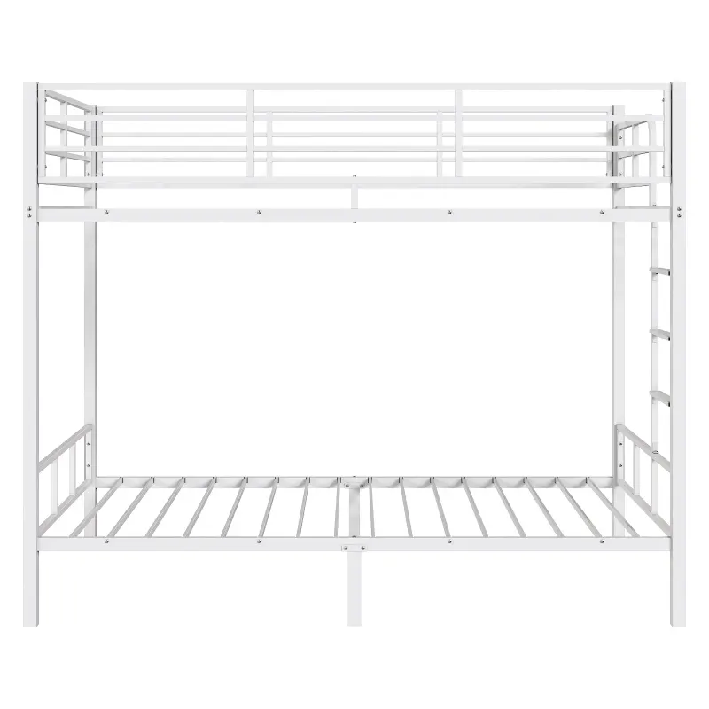 White Twin Bunk Bed Square Tube High Guardrail Side Ladder — photo 3