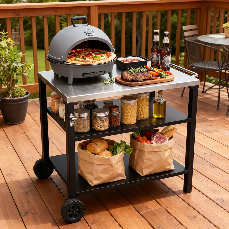 3-Tier Outdoor Grill Cart with Stainless Steel Top