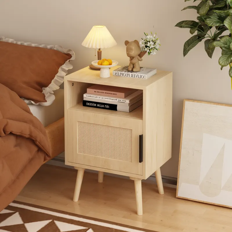 22.83'' H Rattan Nightstand β Side Table with Door Open Shelf β photo 2