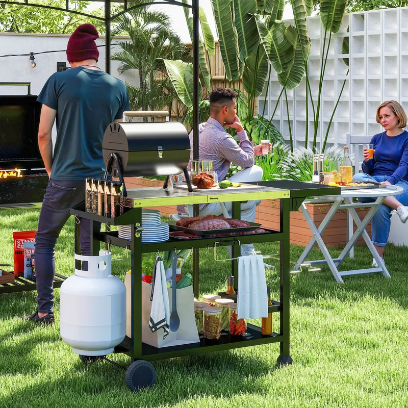 3-Shelf Outdoor Grill Cart Table with Foldable Side Table — photo 5