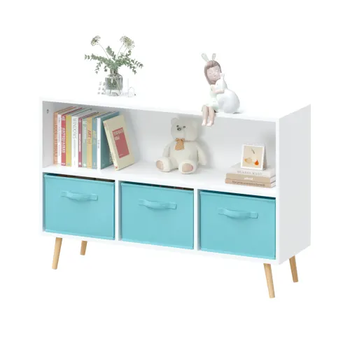 Fiberboard Children's Bookshelf with Foldable Fabric Drawers — photo 3
