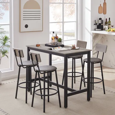Bar Table Set with 4 Bar Stools PU Soft Seat with Backrest