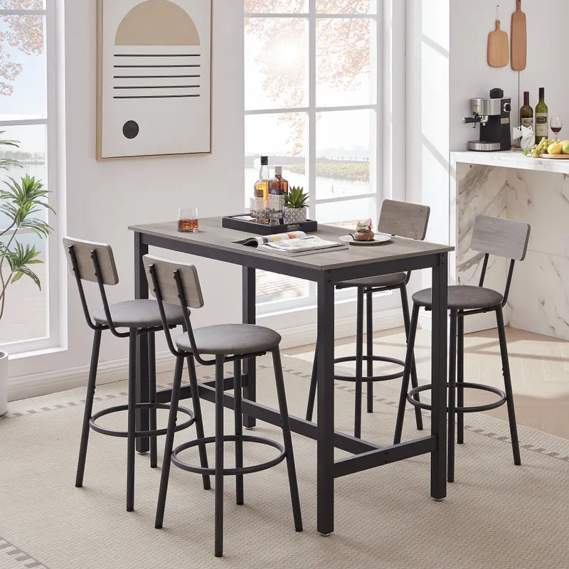 Bar Table Set with 4 Bar Stools PU Soft Seat with Backrest