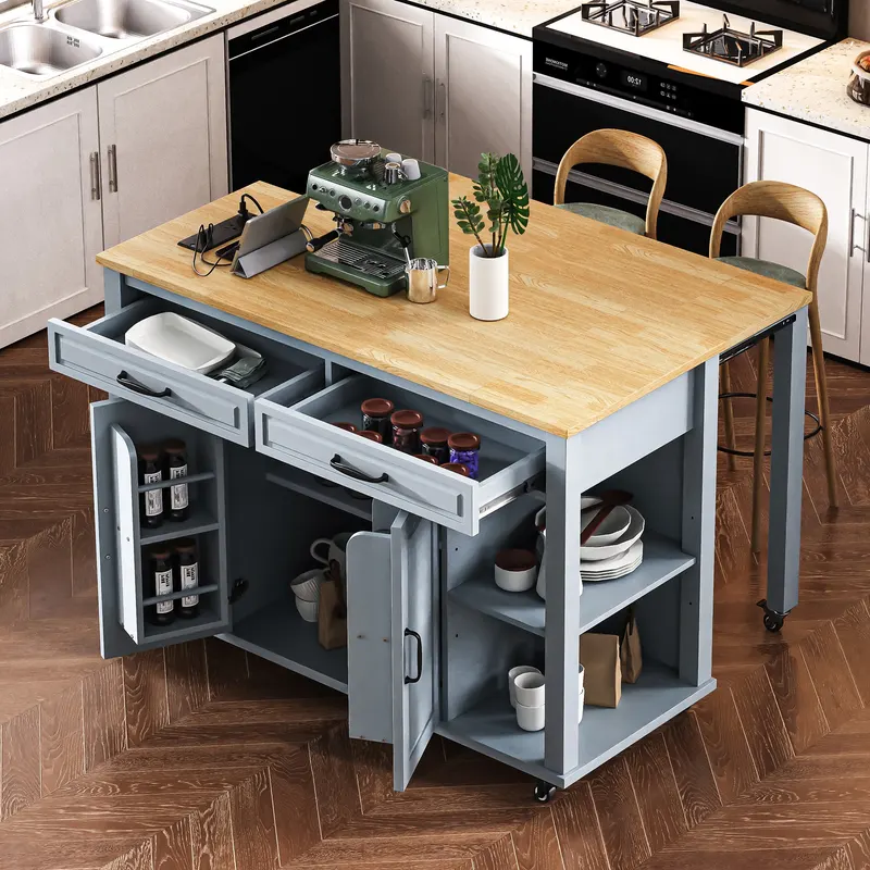 K&k 47 Inch Kitchen Island with Extendable Dining Table