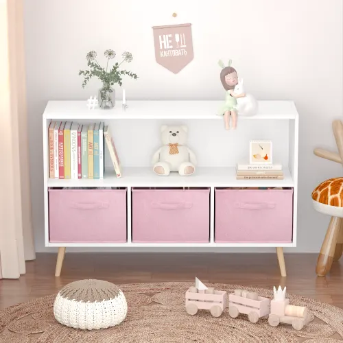 Fiberboard Children's Bookshelf with Foldable Fabric Drawers β photo 6