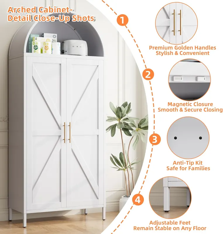 Tall Kitchen Pantry Cabinet β Arched Storage Cabinet with Doors β photo 8
