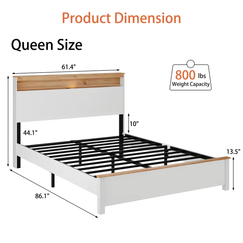 Queen Farmhouse Wood Bed Frame with Storage Headboard & Charging — photo 6