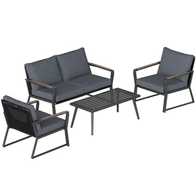 Patio & Backyard: 4 Piece Patio Furniture Set — Aluminum Conversation Set