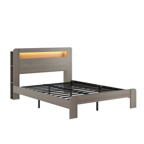 Queen Wood Bed Frame with LED Headboard