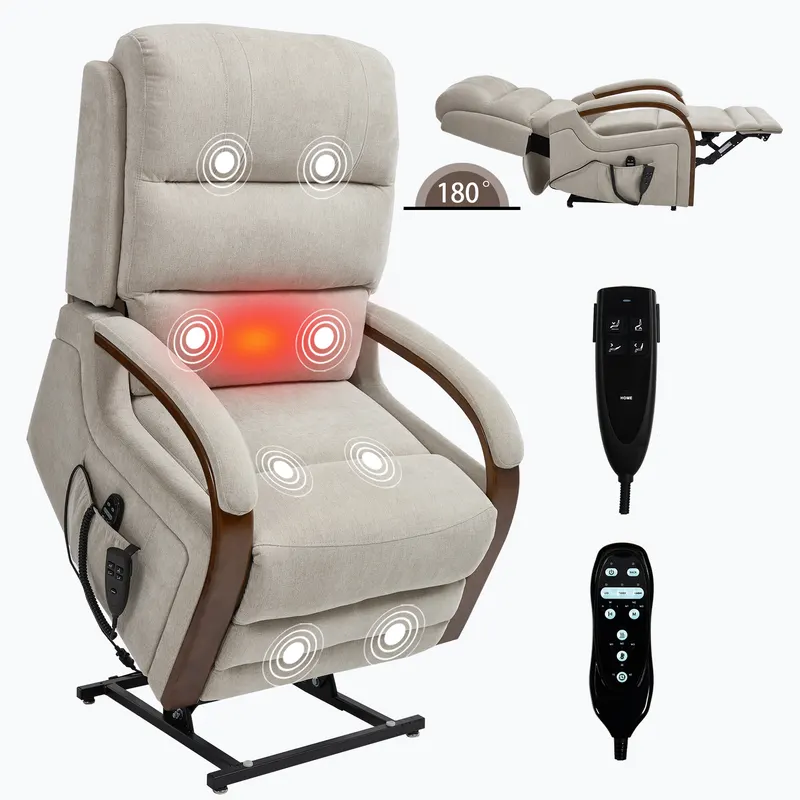 Power Beige Chenille Lift Recliner Chair Dual Motor Infinite — photo 2