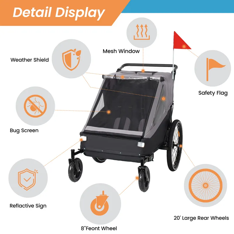 2 in 1 Kids Bike Trailer and Stroller for 1 to 2 Children — photo 3