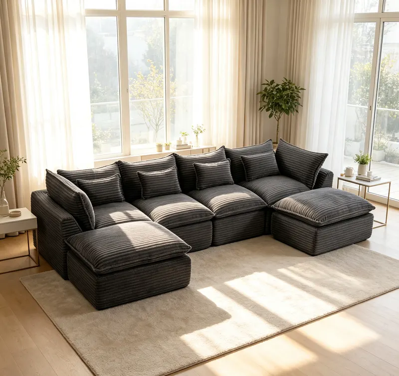 129.8" Width Cloud Couch Oversized Modular Sectional Sofa True