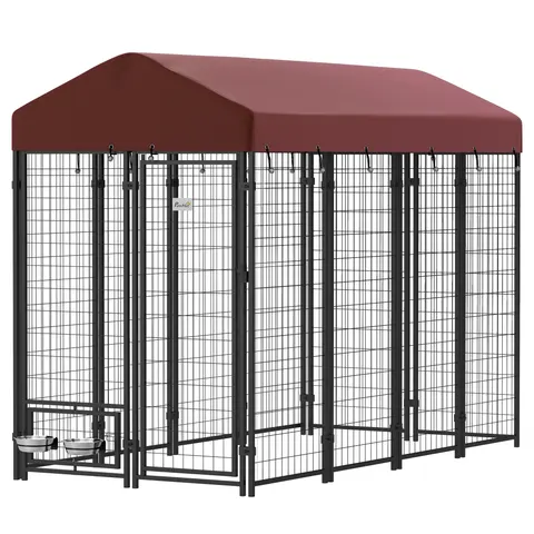 Outdoor Dog Kennel with Rotating Bowl Holders