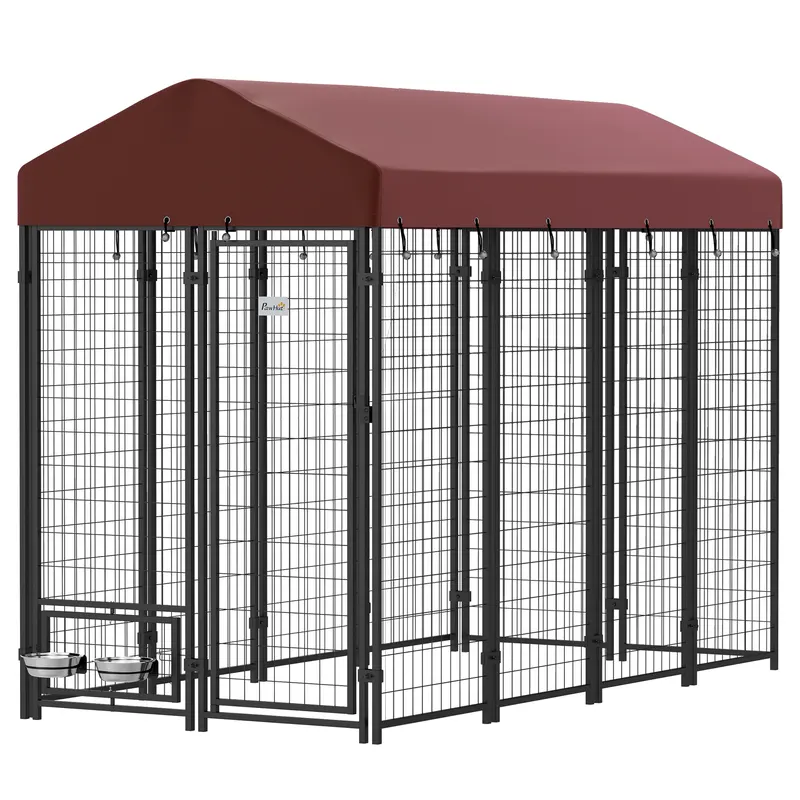 Outdoor Dog Kennel with Rotating Bowl Holders