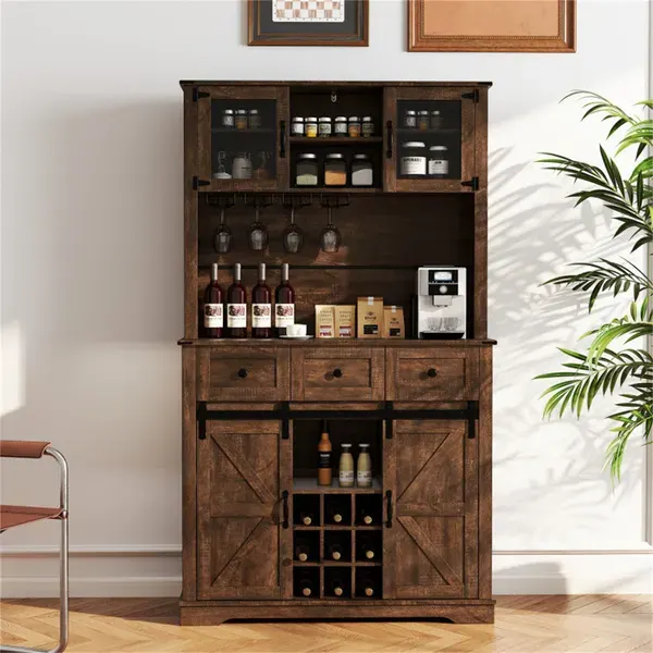 Brown Farmhouse 72" Pantry Cabinet with Hutch — photo 5