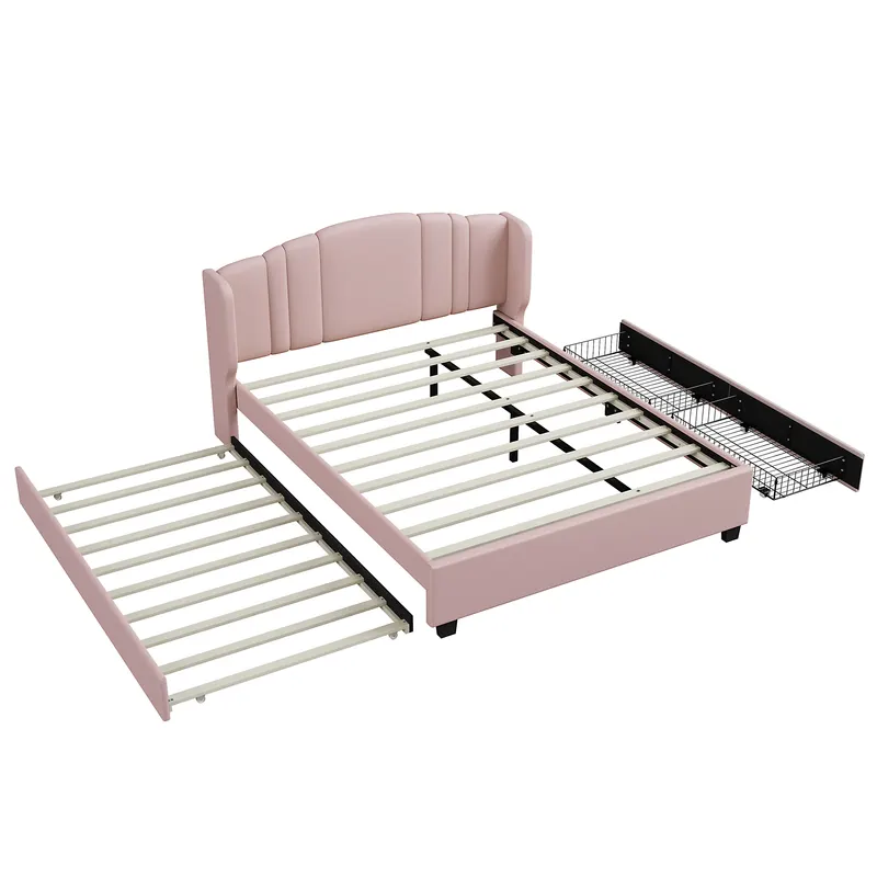 Upholstered Platform Bed with Wingback Headboard — photo 2
