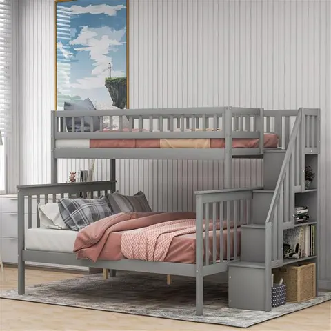 Twin Over Full Stairway Bunk Bed with Storage