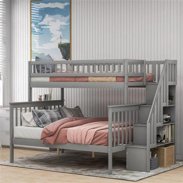 Twin Over Full Stairway Bunk Bed with Storage