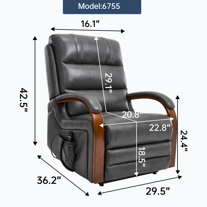 Power Dark Grey Leatheraire Lift Recliner Chair Dual Motor — photo 6