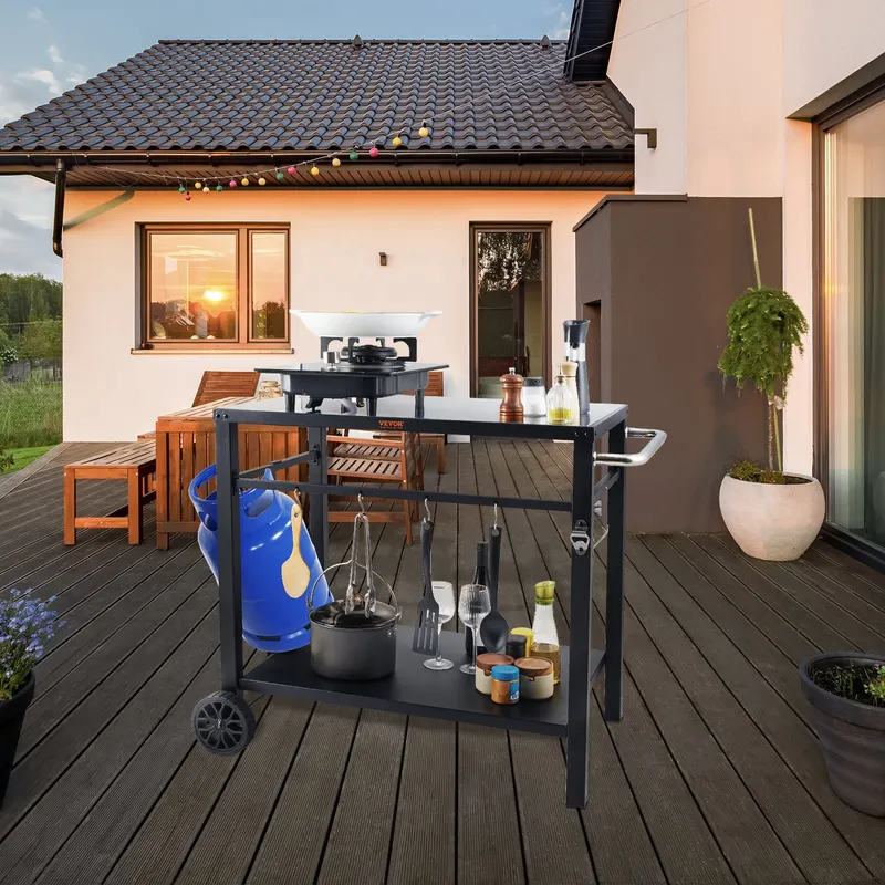 Outdoor Grill Dining Cart with Double-shelf