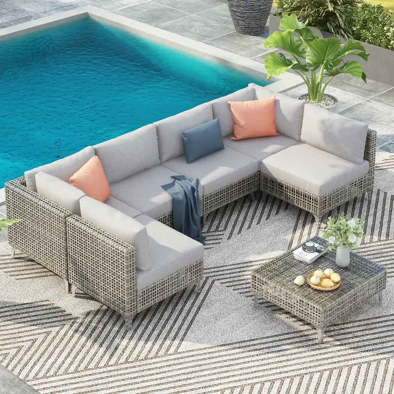 K&k 7-Piece Wicker Patio Furniture Set