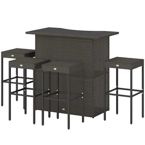 5 Piece Rattan Wicker Bar Set — High Top Outdoor Table