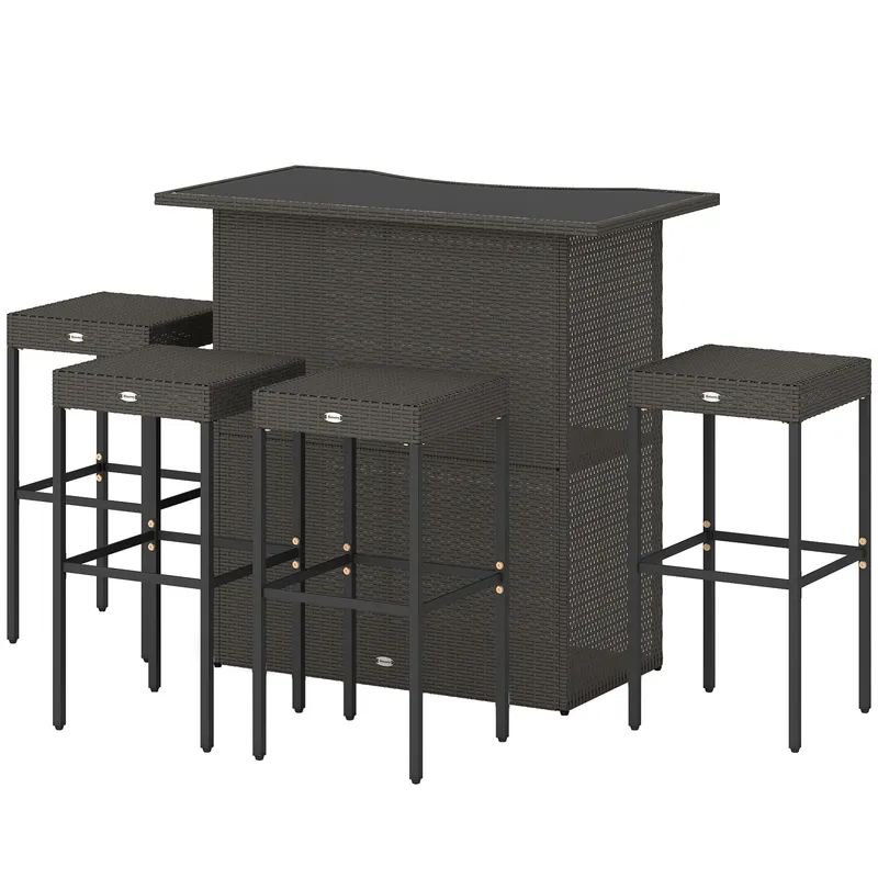 5 Piece Rattan Wicker Bar Set β High Top Outdoor Table
