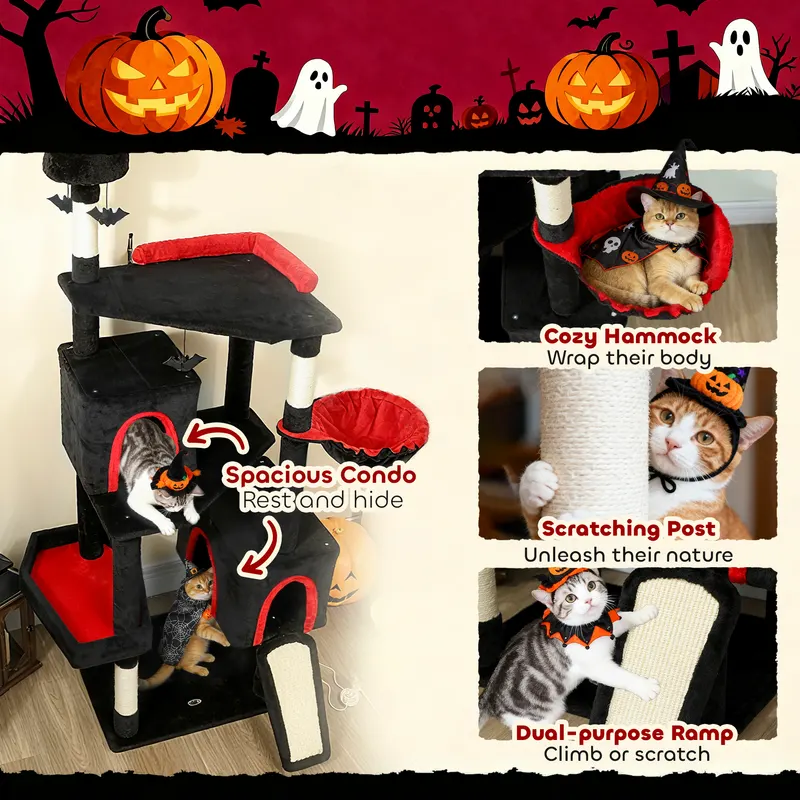 78" Gothic Cat Tree — Cat Tower with Coffin Bed — photo 5