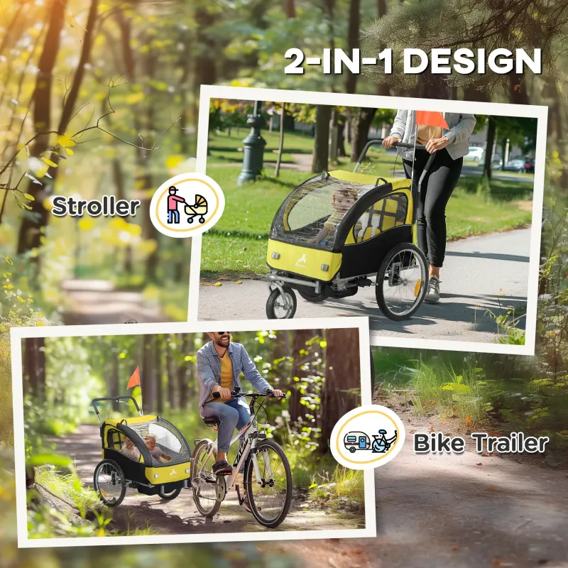 2-in-1 Bike Trailer for Kids — Foldable 2-Seat Baby Stroller — photo 3