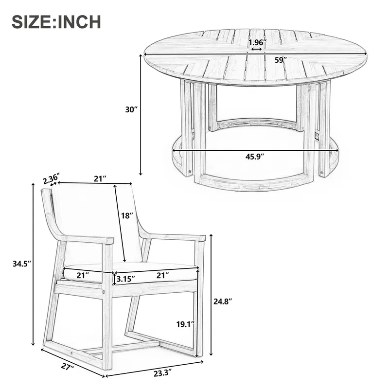 TREXM Patio Dining Table Set for 6 Round Dining Table with 1.96 — photo 4