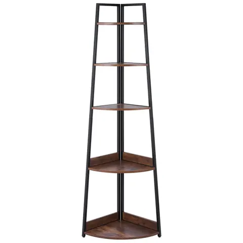 5 Tier Corner Shelf — 70" Tall Corner Bookshelf with Metal Frame