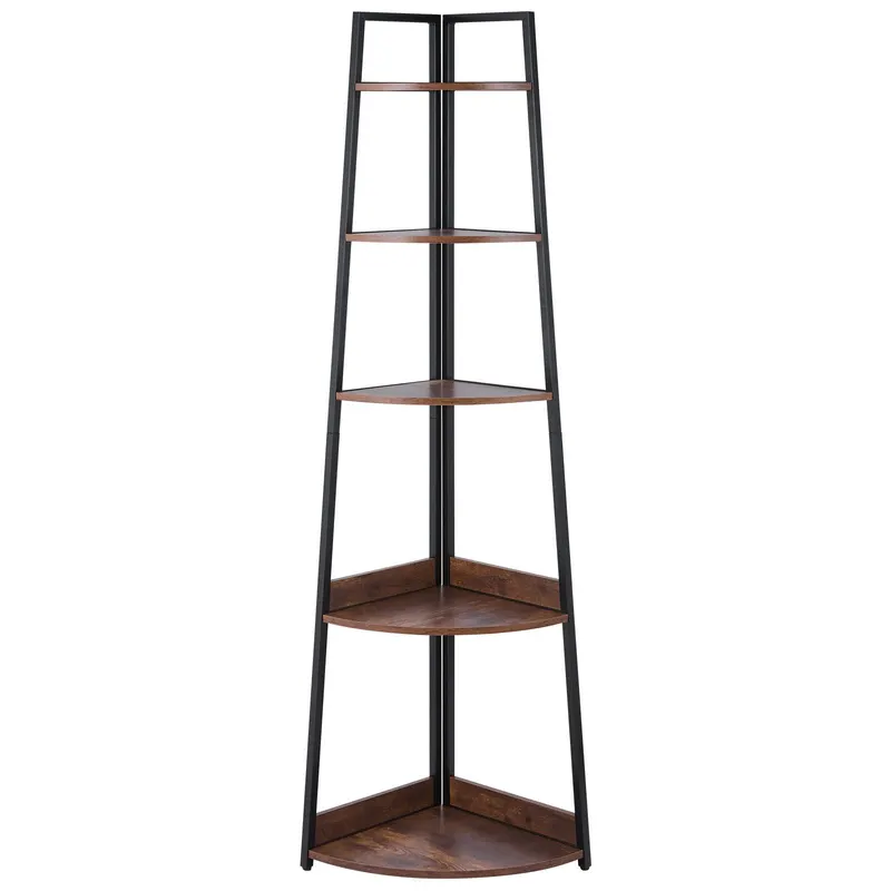 5 Tier Corner Shelf — 70" Tall Corner Bookshelf with Metal Frame