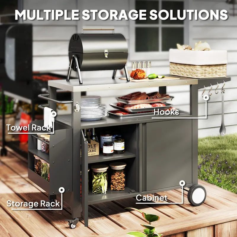 Outdoor Grill Cart Table with Stainless Steel Top — photo 8