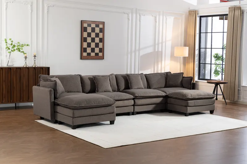 Modern 4seats with 2ottoman 149.61 Sectional Sofa with Waist