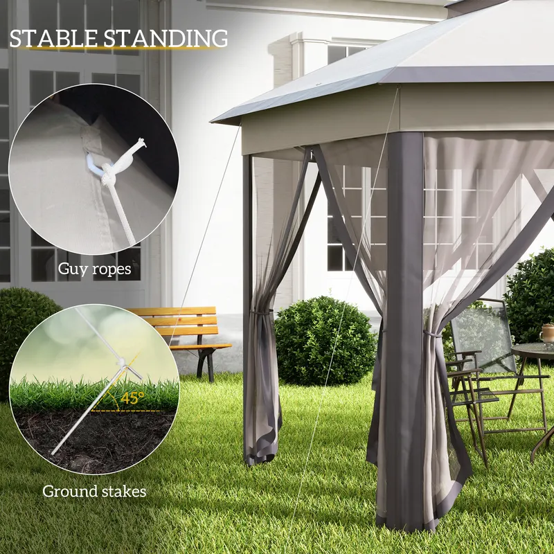 Pop Up Gazebo Hexagonal Canopy Shelter with 6 Zippered Mesh β photo 8