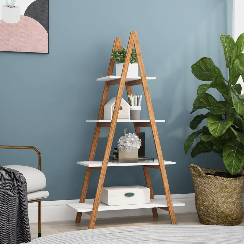 Solid Bamboo Wood Oxford a Frame Ladder Display Bookshelf — photo 2