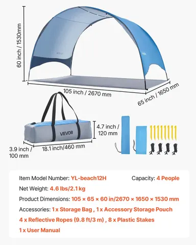 Beach Tent Sun Shelter for 4 Person