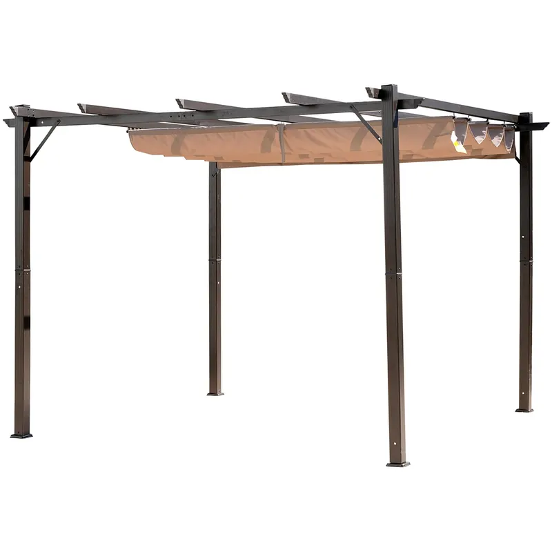 Outdoor Pergola Aluminum Gazebo w/ Retractable Canopy for Patio