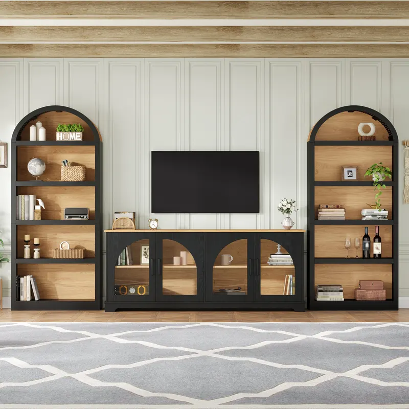 3-Piece Retro TV Stand Set with Bookshelf for TVs Up to 70 — photo 4